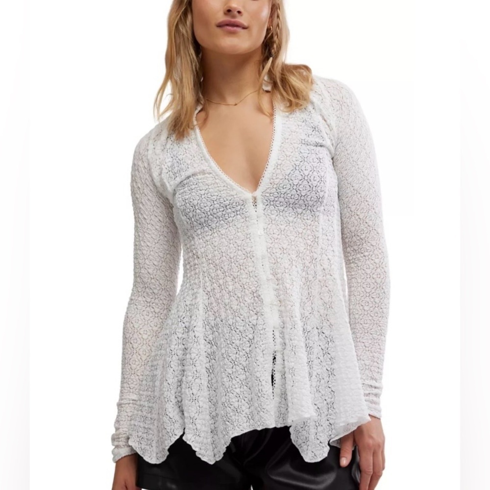 Free People Sheer Lace Button-Front Top – Ivory | Size M | NWT - Picture 2 of 10